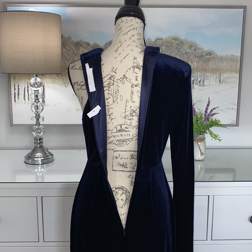 NWOT ASTR The Label One-Shoulder Velvet Body-Con Mini Dress Navy Blue Size M 💙 - Picture 6 of 12